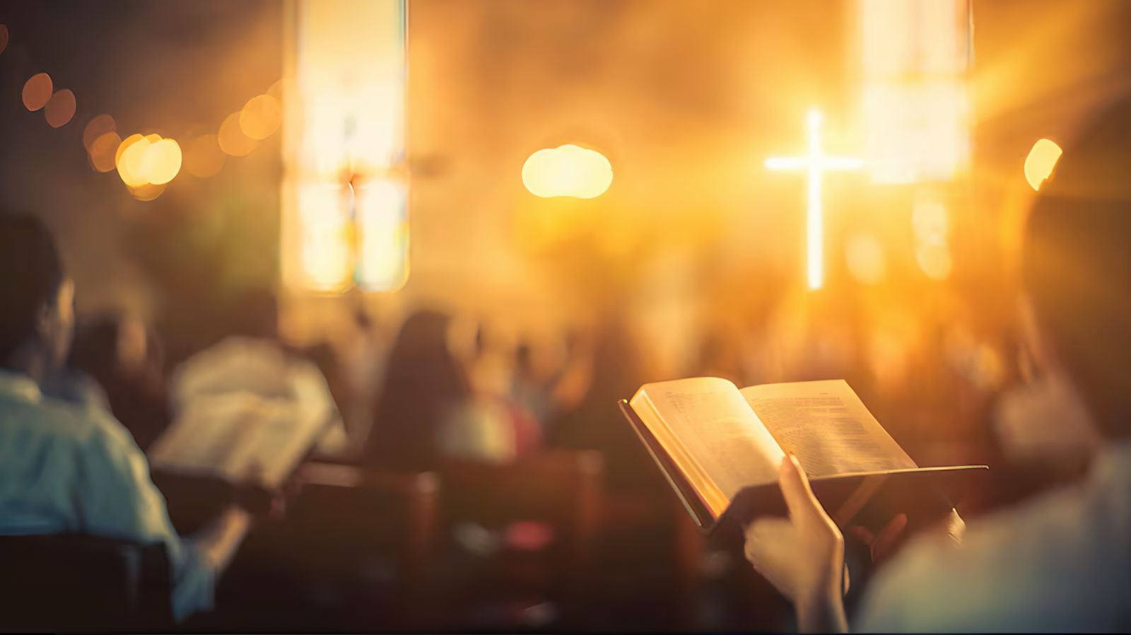 An open Bible in warm light